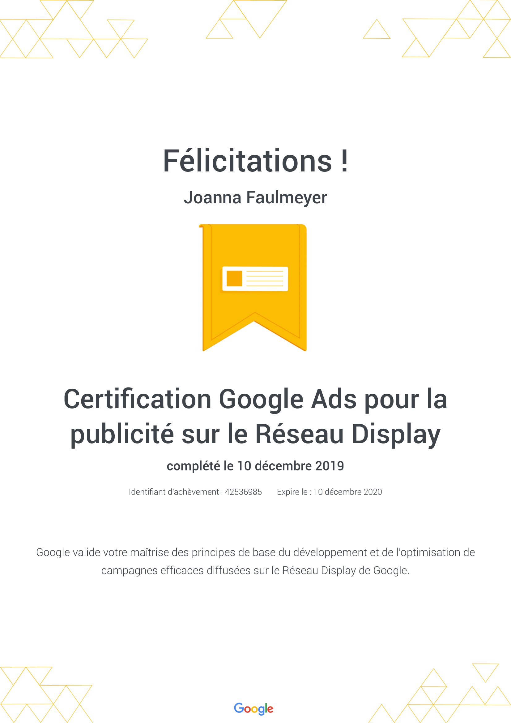 Certification Google Ads - Réseau Display