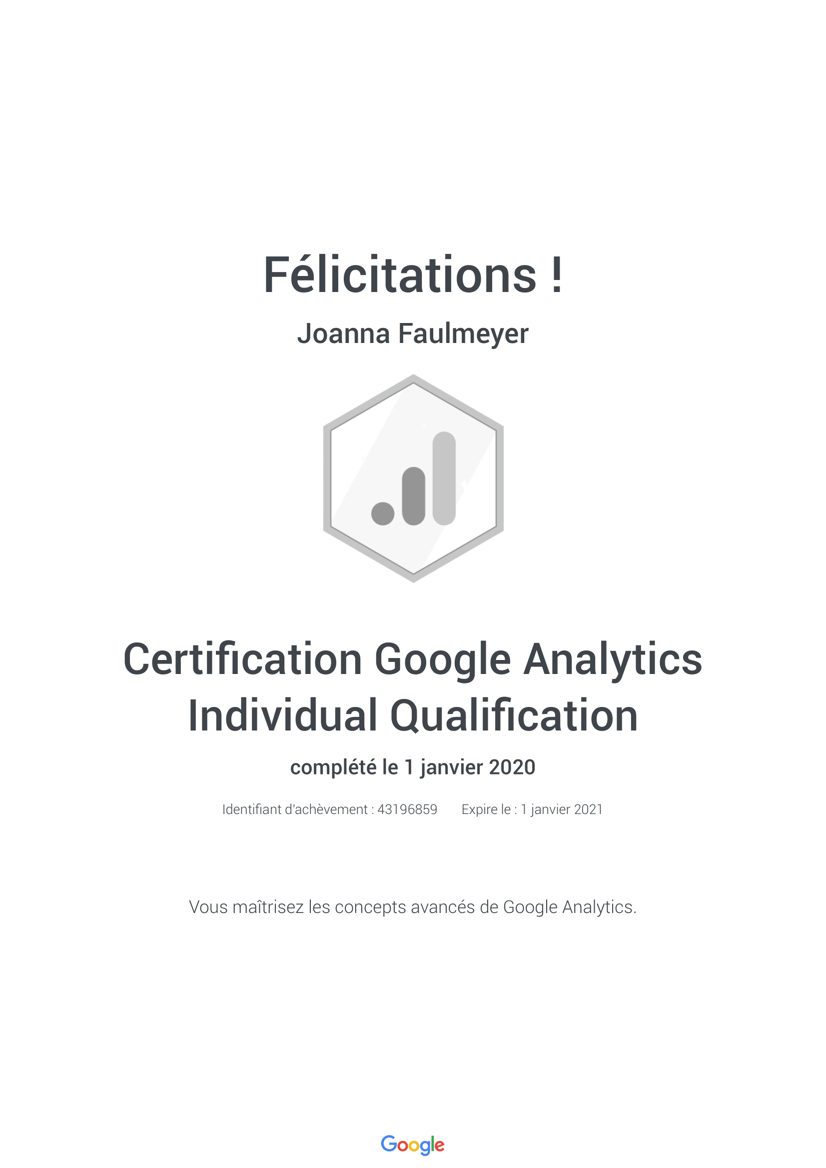 Certification Google Analytics